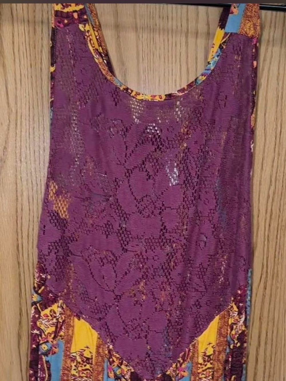 Free People Boho Lace Overlay Tank Top/Mini Dress- Plum and Mustard